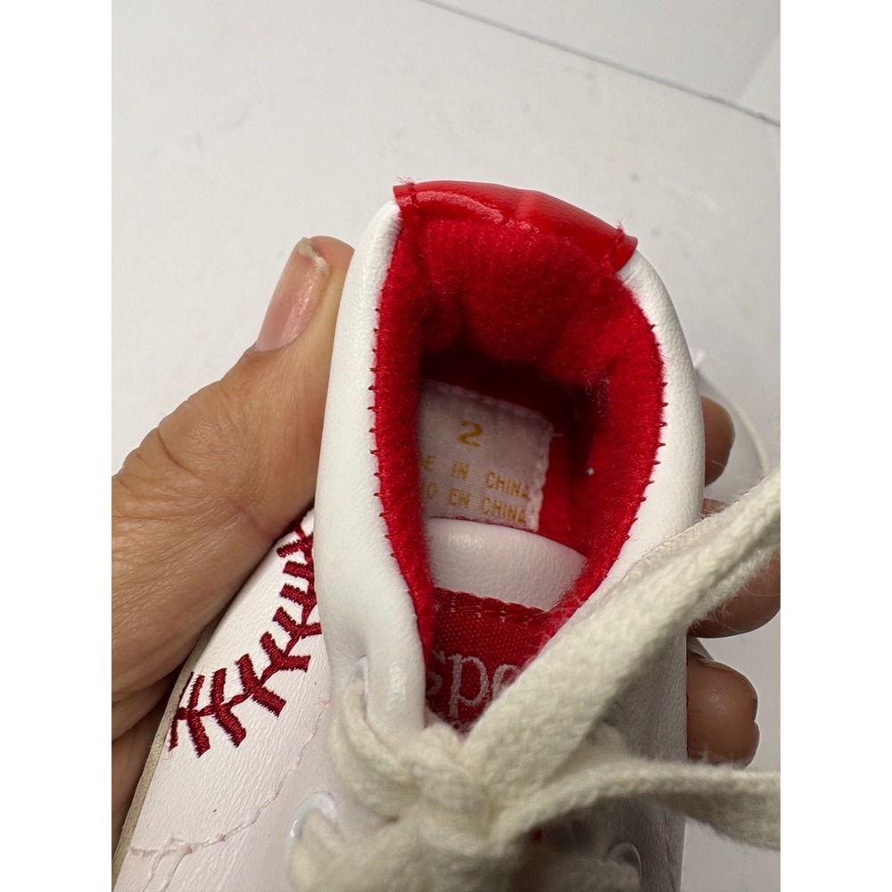 All Sport Baby Baseball Crib Shoes‎ White Red Lace Up Soft Sole Size 2 - Picture 4 of 6